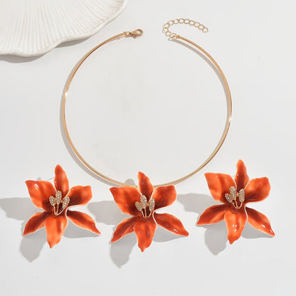 Orange Floral Jewelry Set