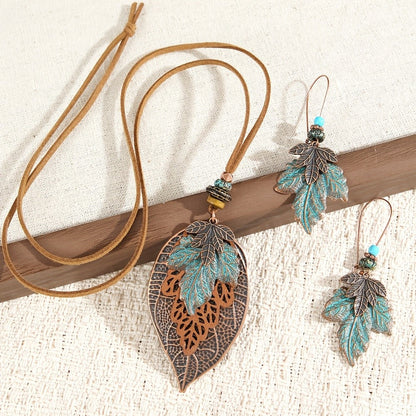 Patina Leaf Necklace & Earring Set