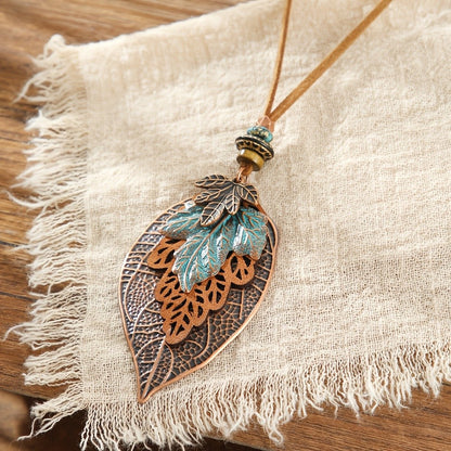Patina Leaf Necklace & Earring Set