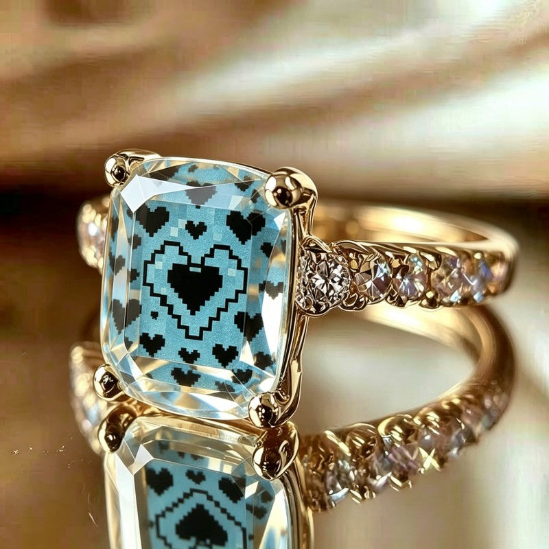 Pixel Heart Square Ring