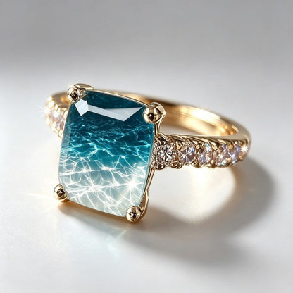 Blue Water Texture Square Ring