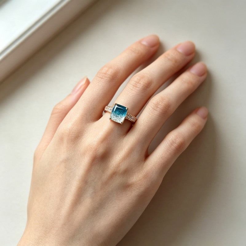 Blue Water Texture Square Ring