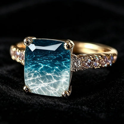 Blue Water Texture Square Ring