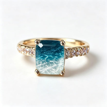 Blue Water Texture Square Ring