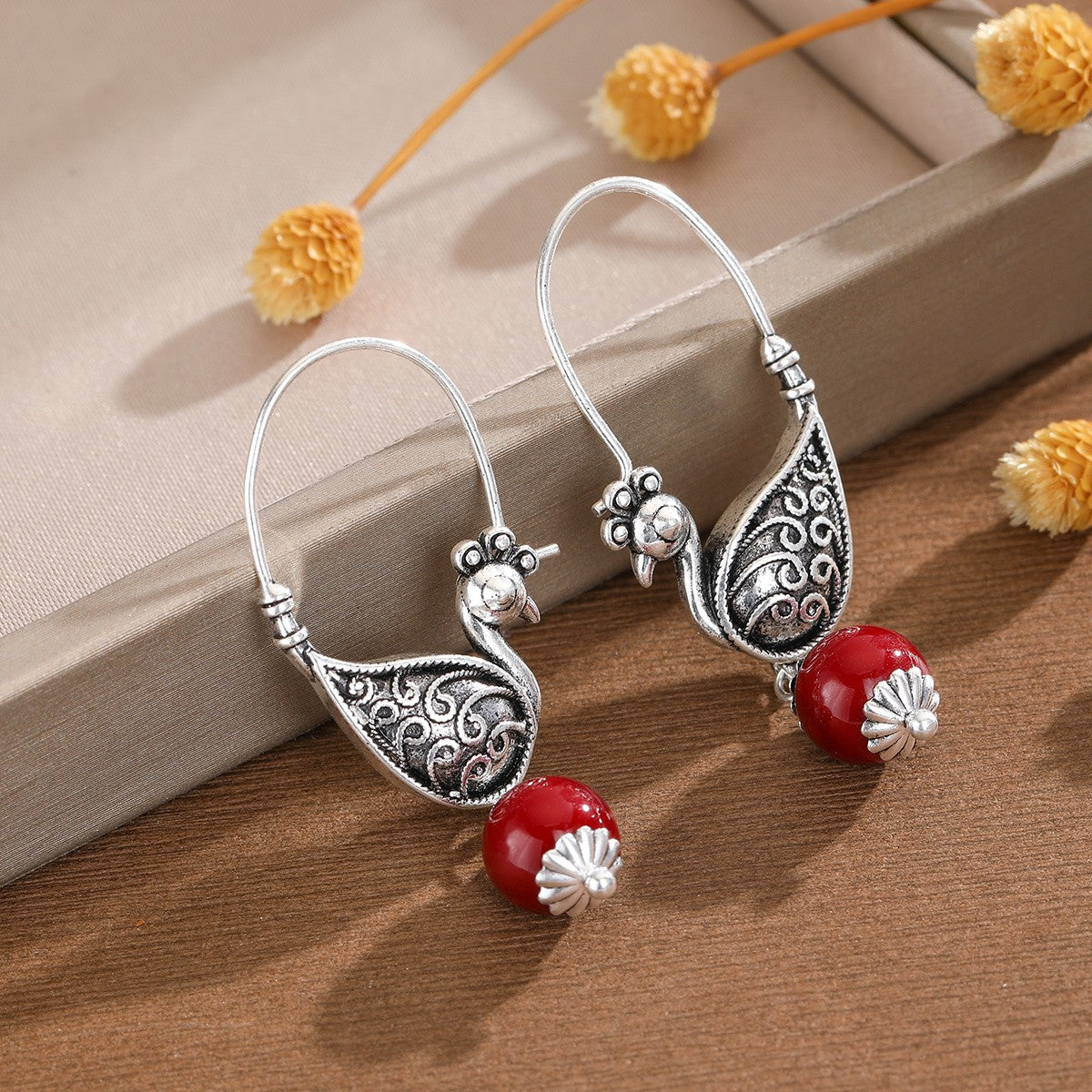 Peacock Scrollwork Drop Earrings