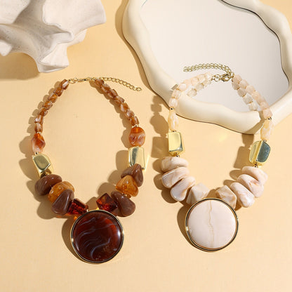 Amber Marbled Resin Statement Necklace