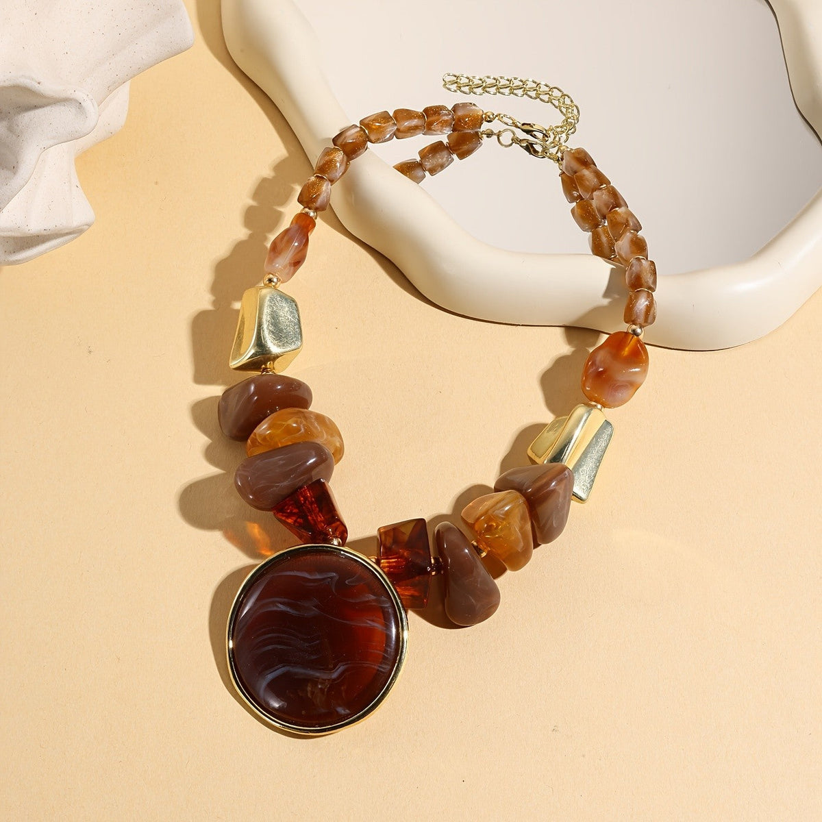 Amber Marbled Resin Statement Necklace