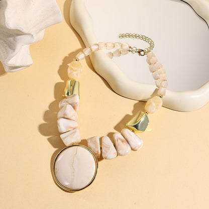 Amber Marbled Resin Statement Necklace