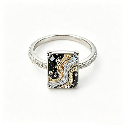 Black and Gold Fluid Square Ring