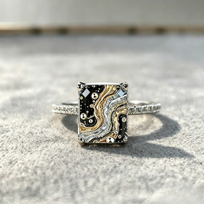 Black and Gold Fluid Square Ring