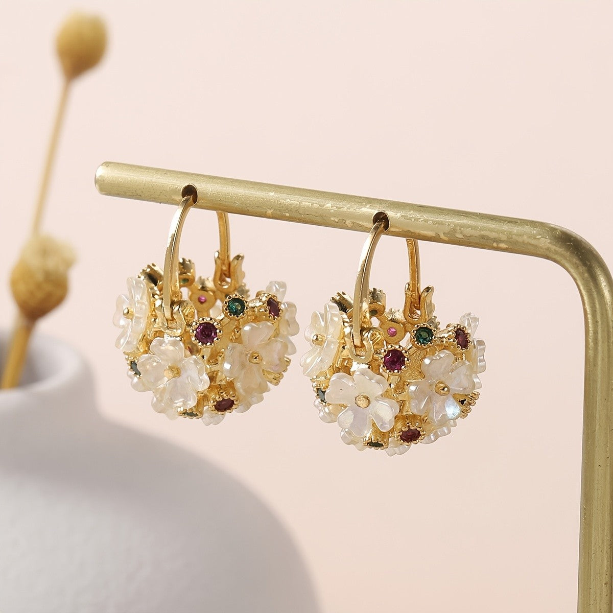 Floral Glass Cluster Earrings