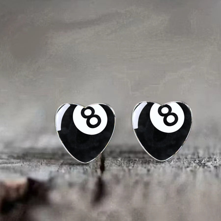 Eight Ball Heart Earrings