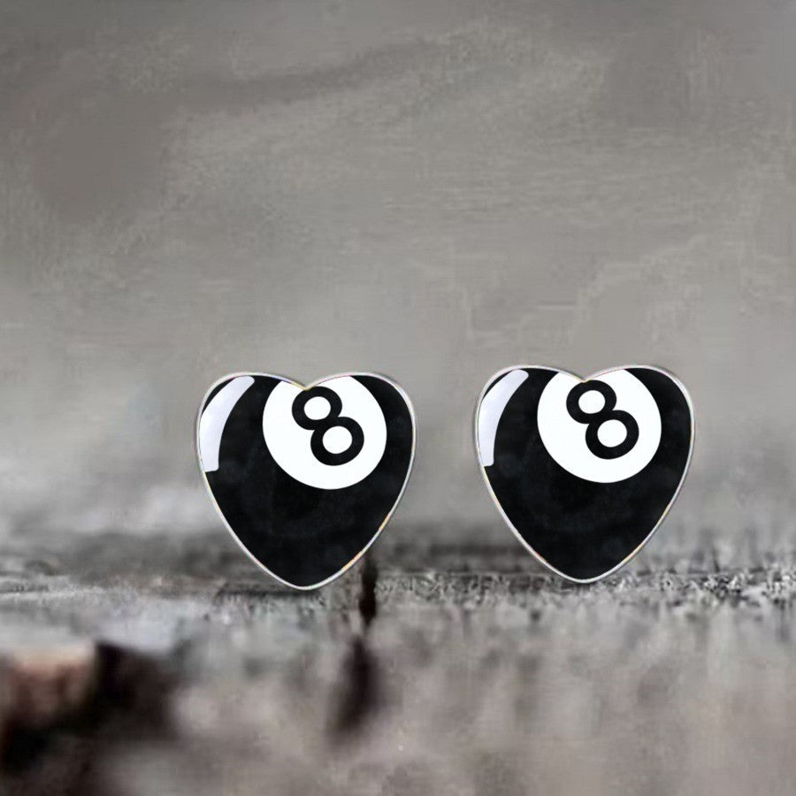 Eight Ball Heart Earrings