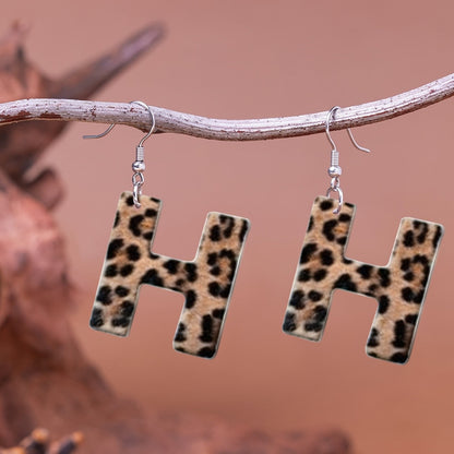 Leopard Print Initial Earrings