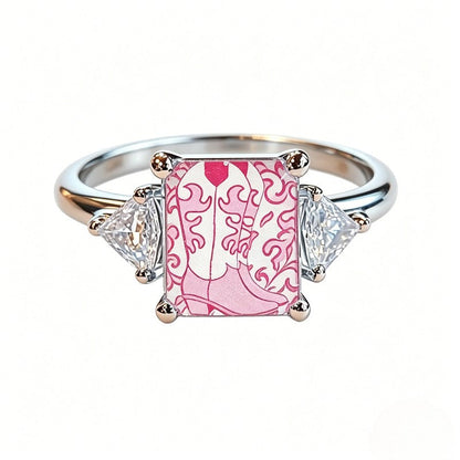Pink Scrollwork Boot Square Ring