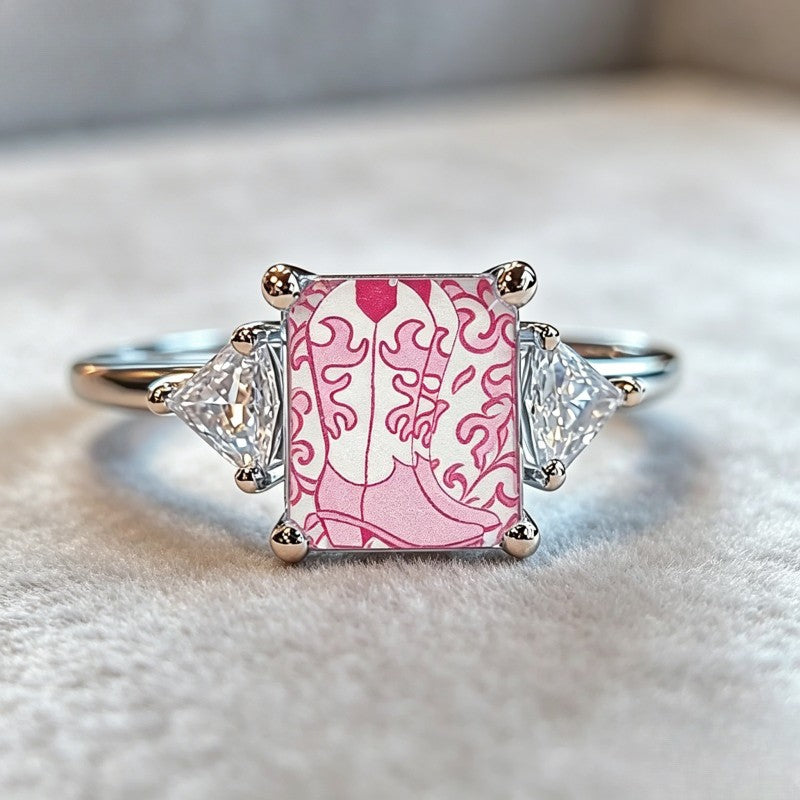 Pink Scrollwork Boot Square Ring