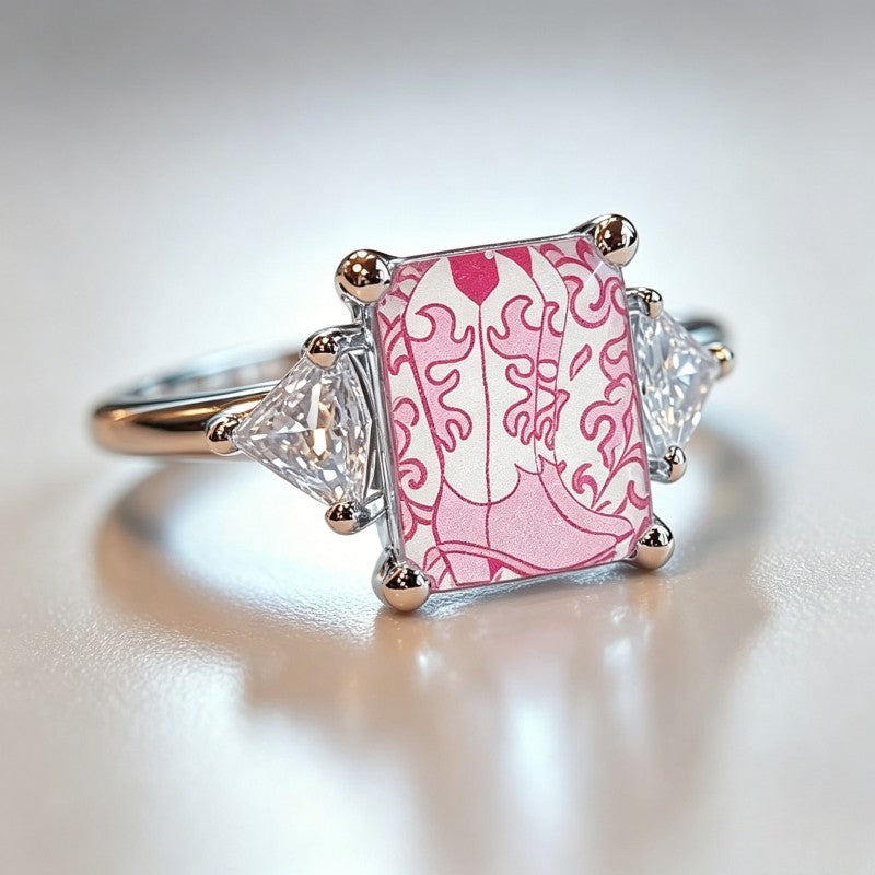 Pink Scrollwork Boot Square Ring