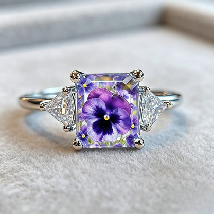 Purple Pansy Square Ring