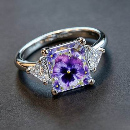 Purple Pansy Square Ring