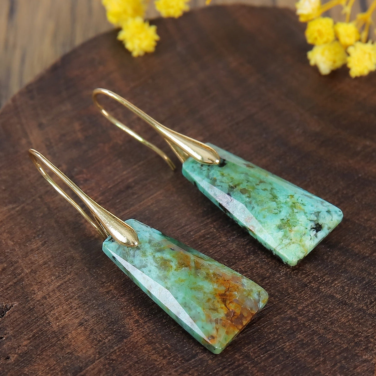 Green Stone Trapezoid Earrings