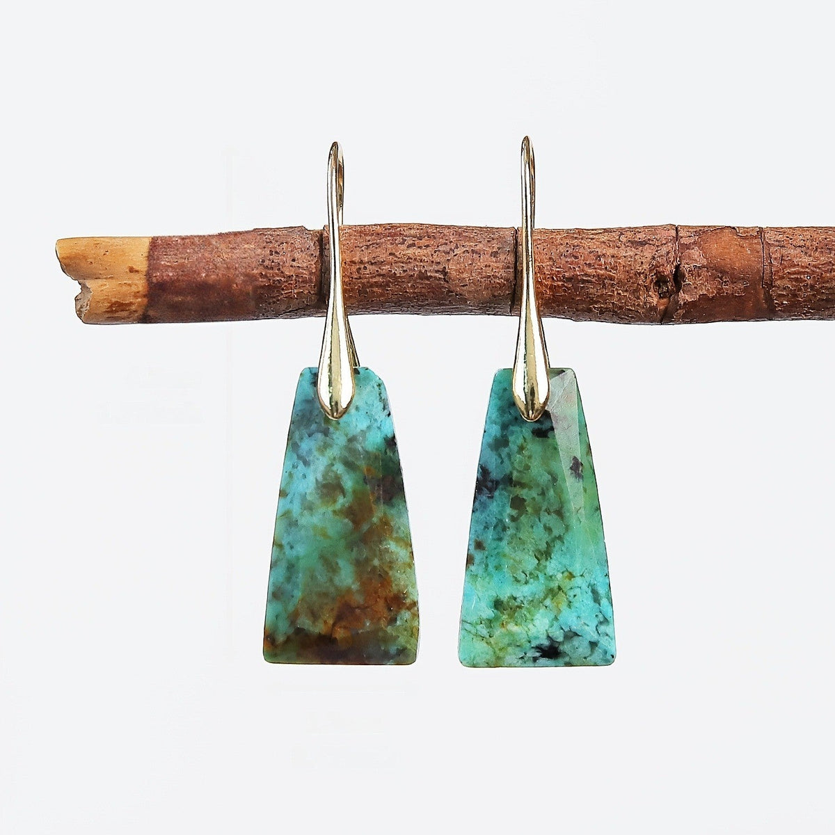 Green Stone Trapezoid Earrings