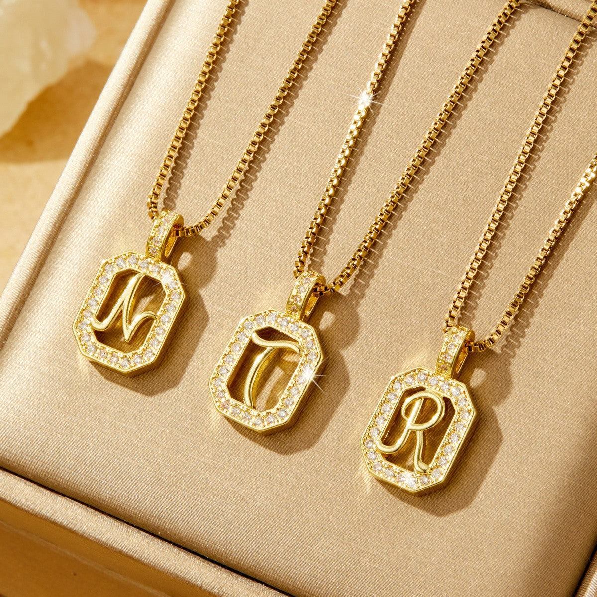 Crystal Initial Octagon Necklace