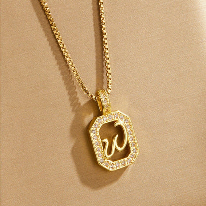 Crystal Initial Octagon Necklace