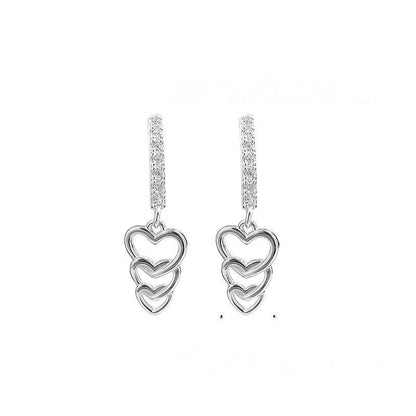 Triple Heart Bar Drop Earrings