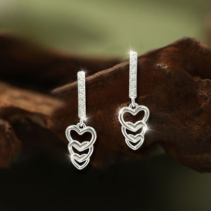 Triple Heart Bar Drop Earrings
