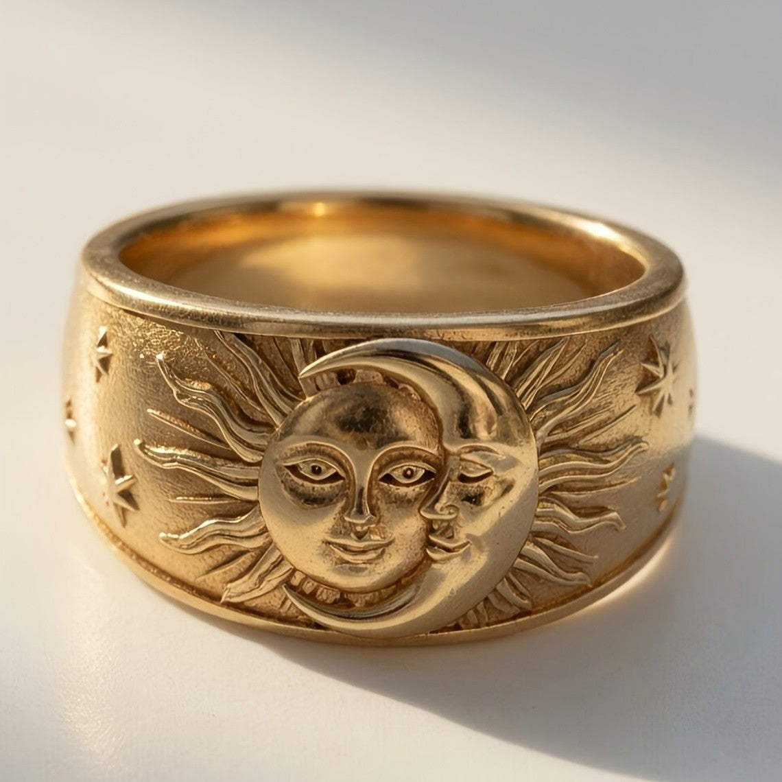 Sun Moon Face Statement Ring