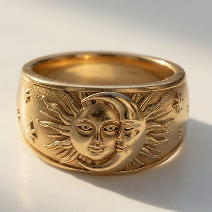 Sun Moon Face Statement Ring