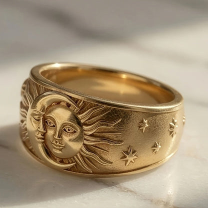 Sun Moon Face Statement Ring