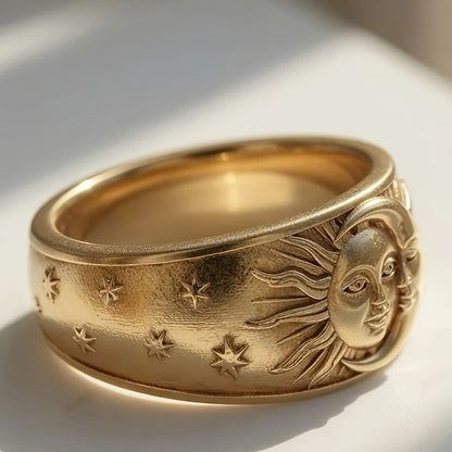 Sun Moon Face Statement Ring