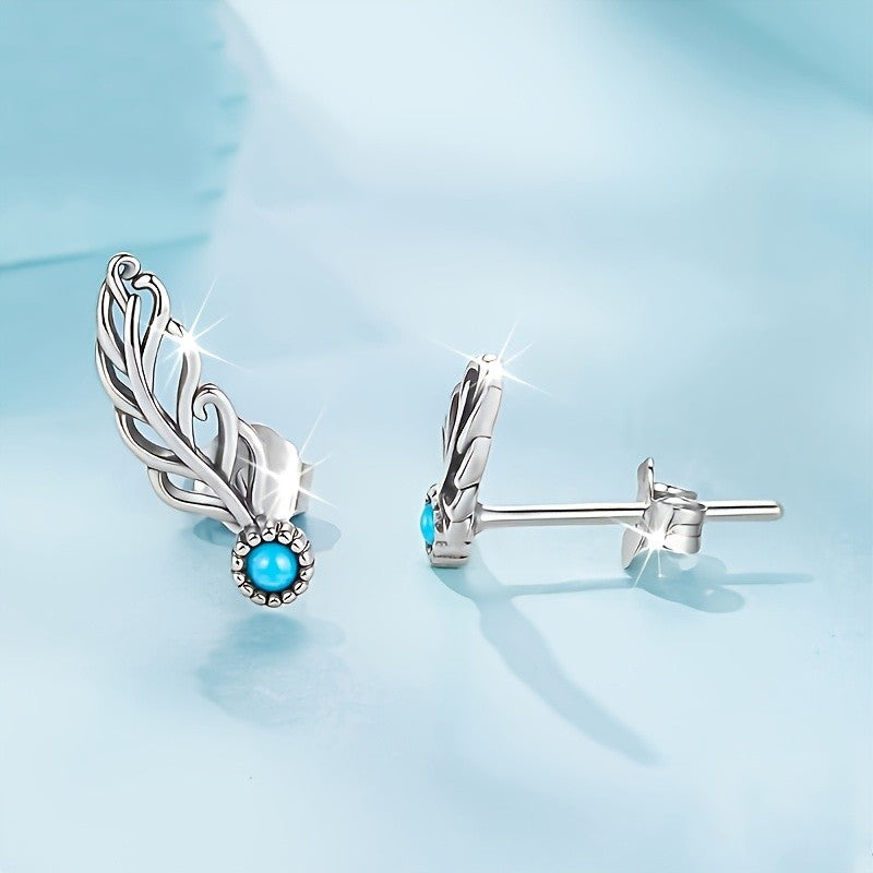 Turquoise Feather Stud Earrings