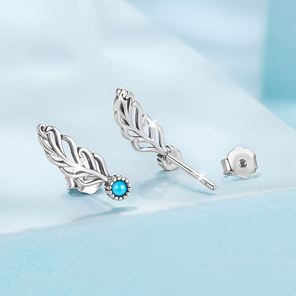 Turquoise Feather Stud Earrings