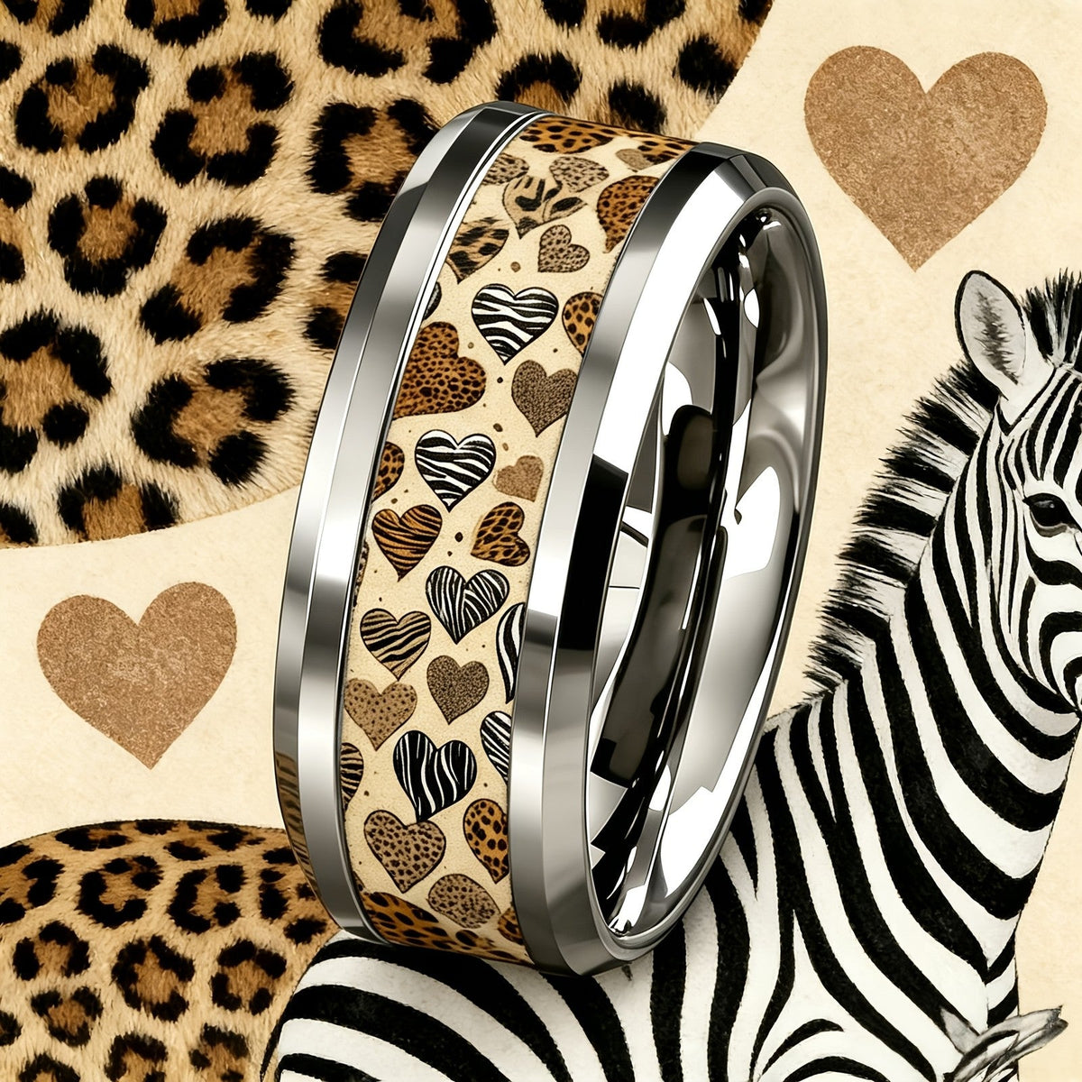 Leopard & Zebra Heart Ring
