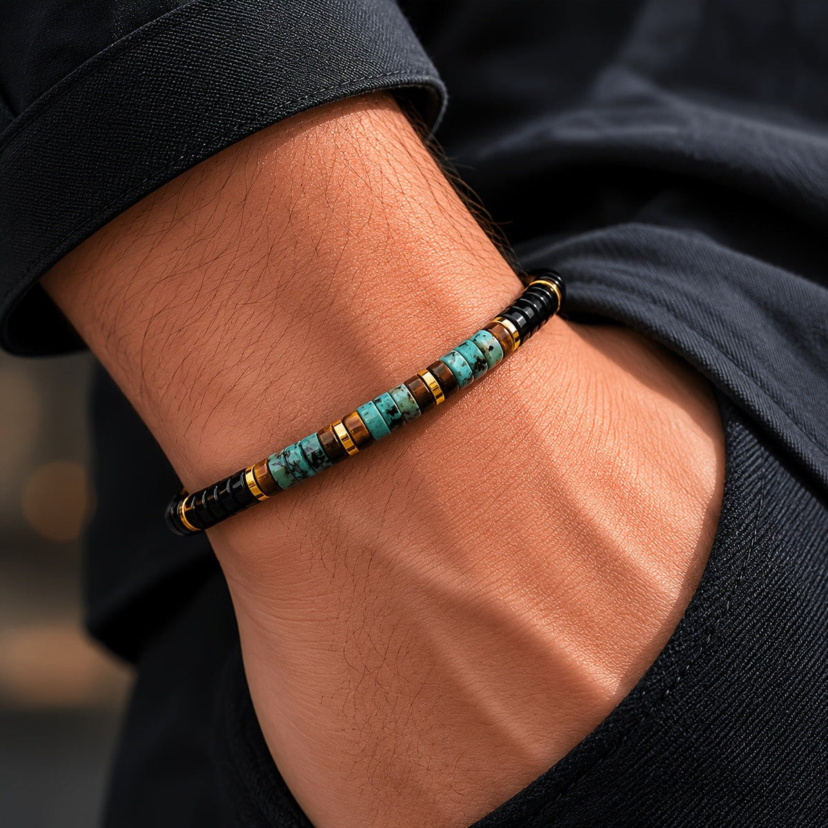 Turquoise & Black Stone Beaded Bracelet