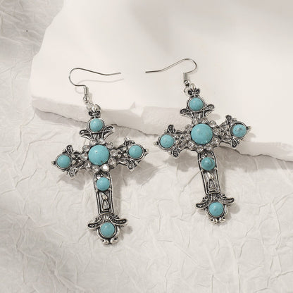 Turquoise Crystal Cross Earrings