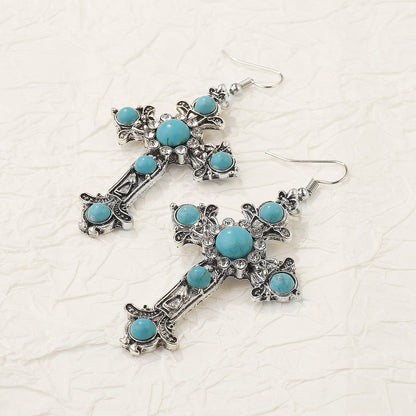 Turquoise Crystal Cross Earrings