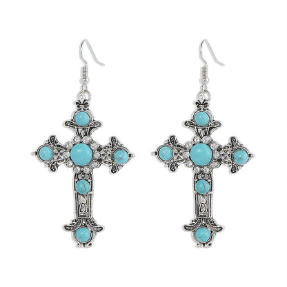 Turquoise Crystal Cross Earrings