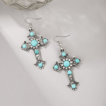 Turquoise Crystal Cross Earrings