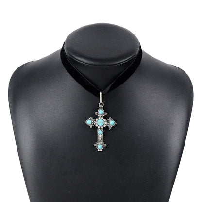 Turquoise Crystal Cross Earrings