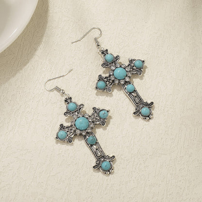 Turquoise Crystal Cross Earrings