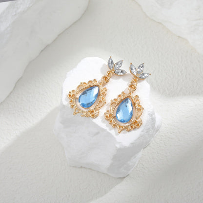Blue Teardrop Scroll Dangle Earrings