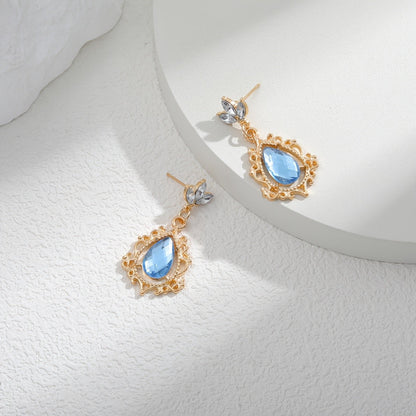 Blue Teardrop Scroll Dangle Earrings