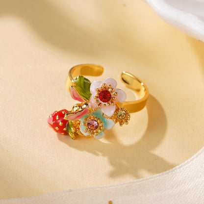 Floral & Strawberry Glass Ring