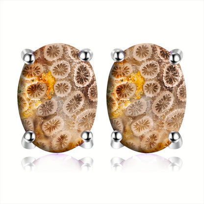 Fossil Coral Oval Earrings