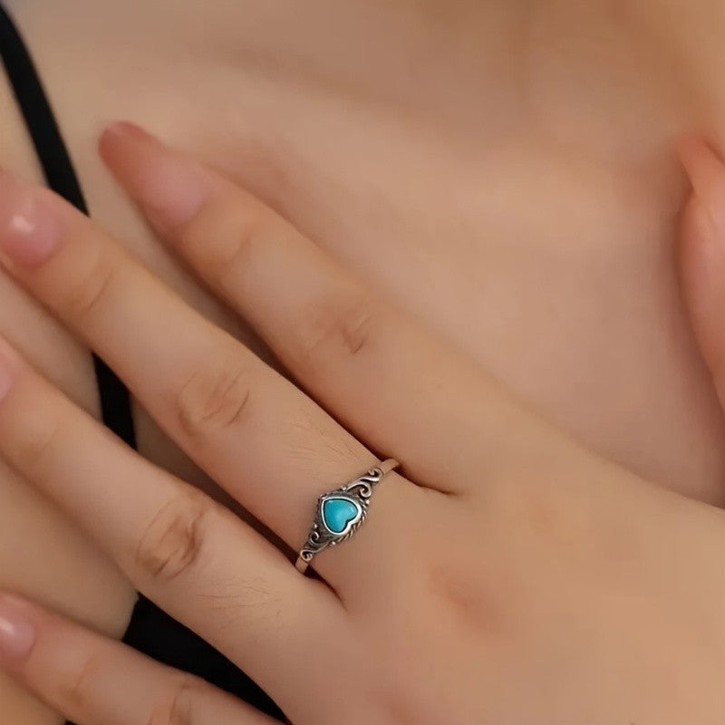 Turquoise Heart Scroll Ring