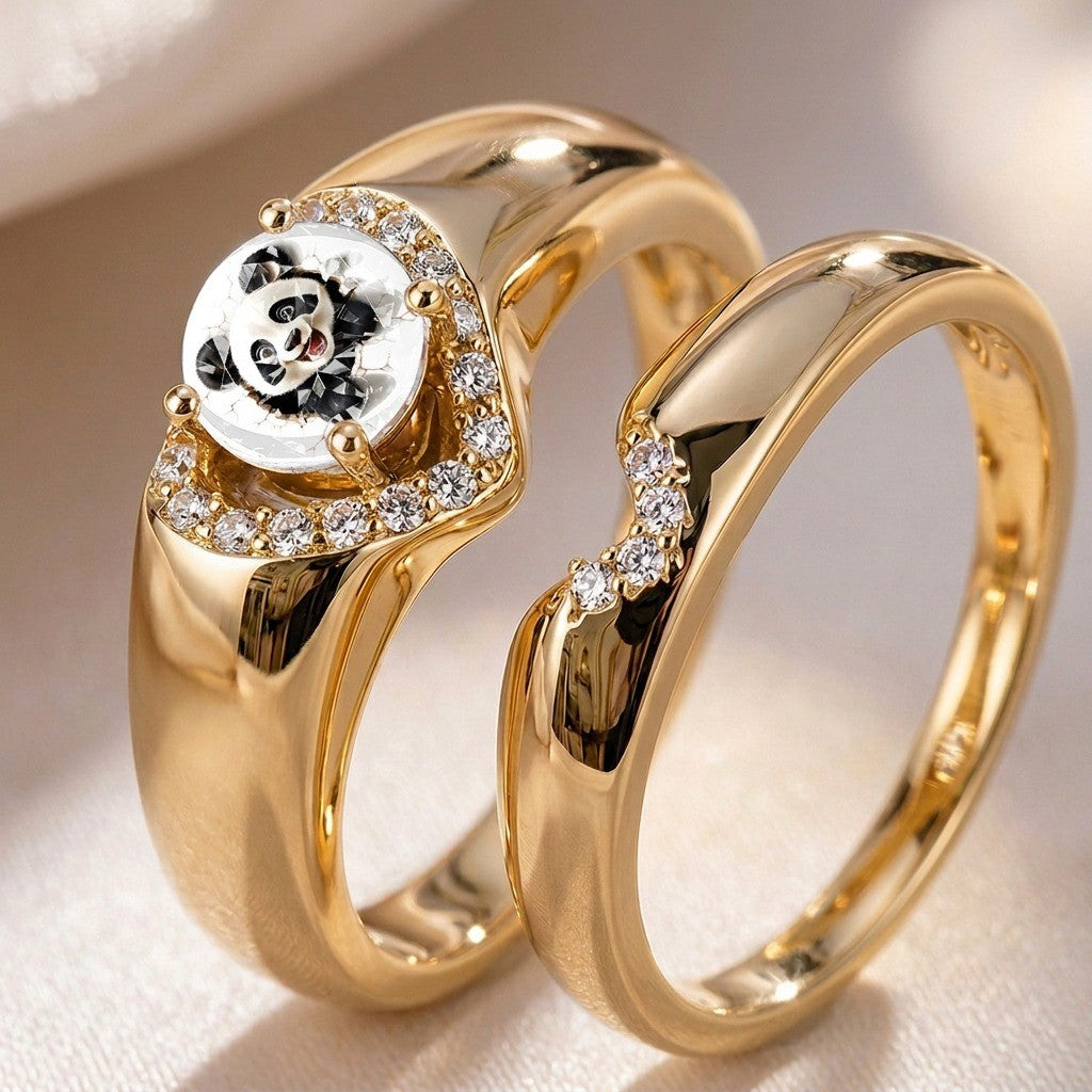 Panda Crystal Arc Ring Set