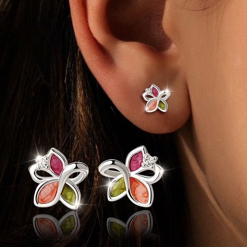 Tricolor Flower CZ Earrings